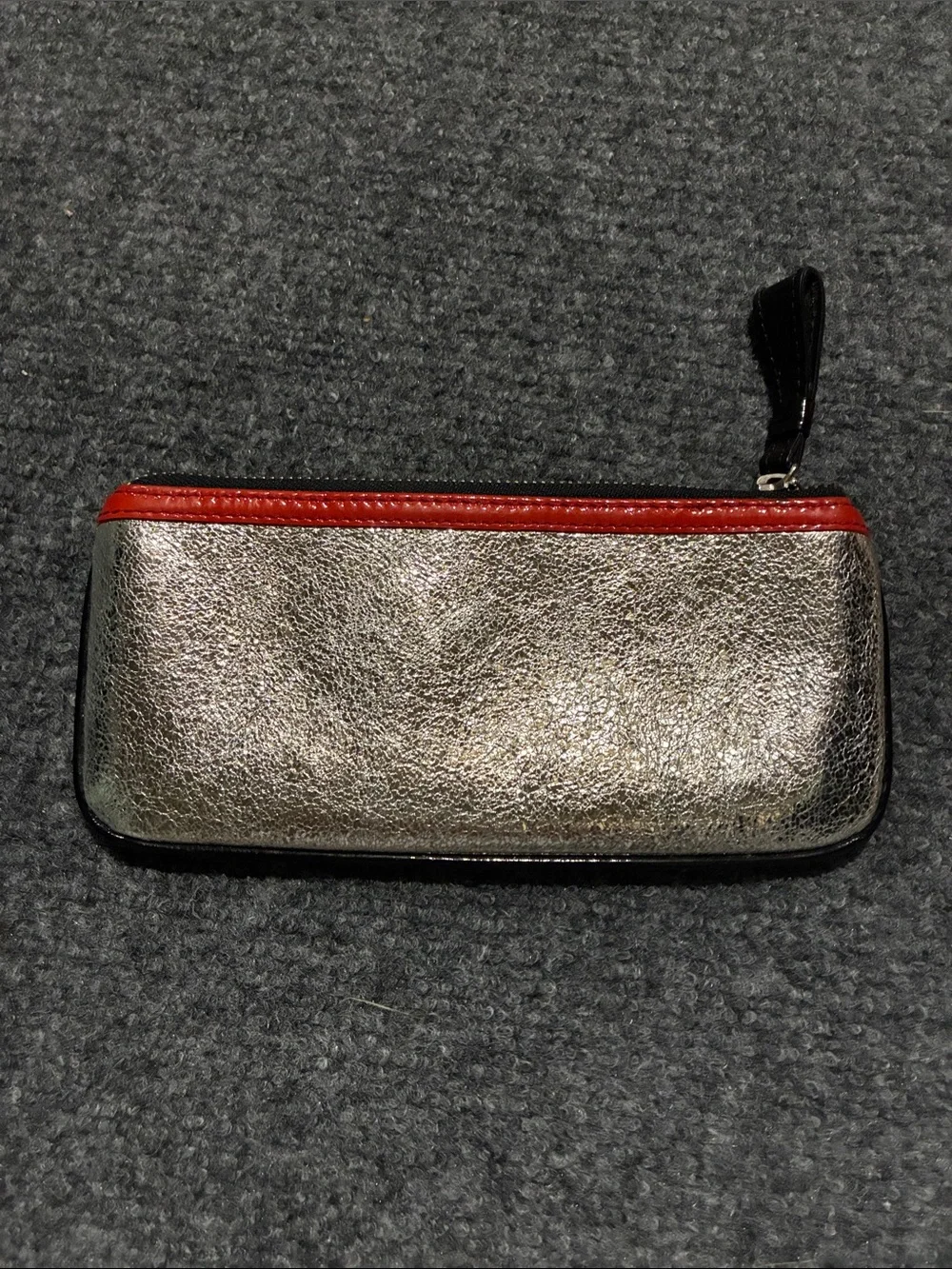 👜 Brighton Cream Cosmetic Pouch with Red Trim and Illustrated Makeup Motif